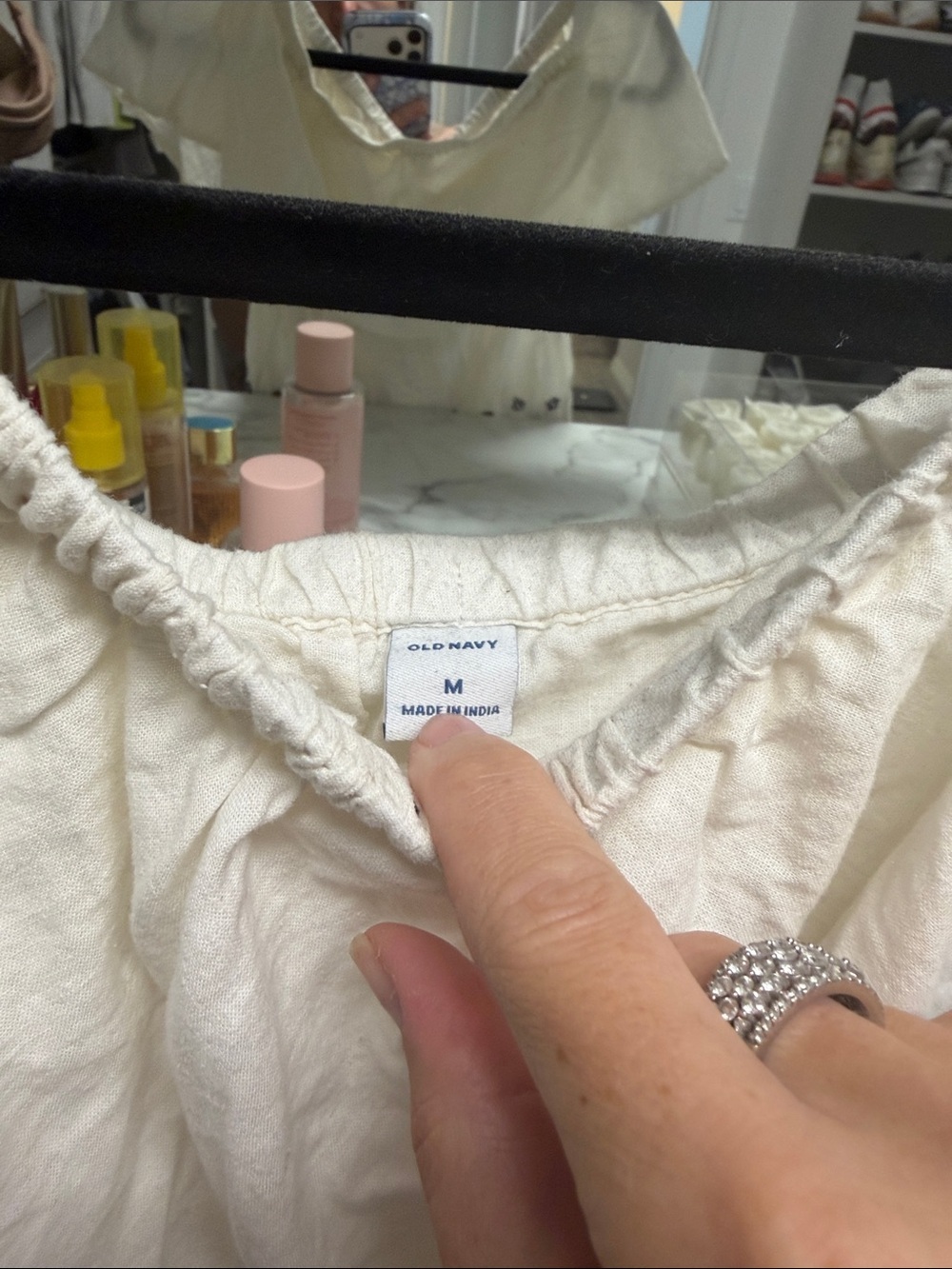 Old Navy White Off-Shoulder Blouse with Black Floral Embroidery - Picture 2 of 2